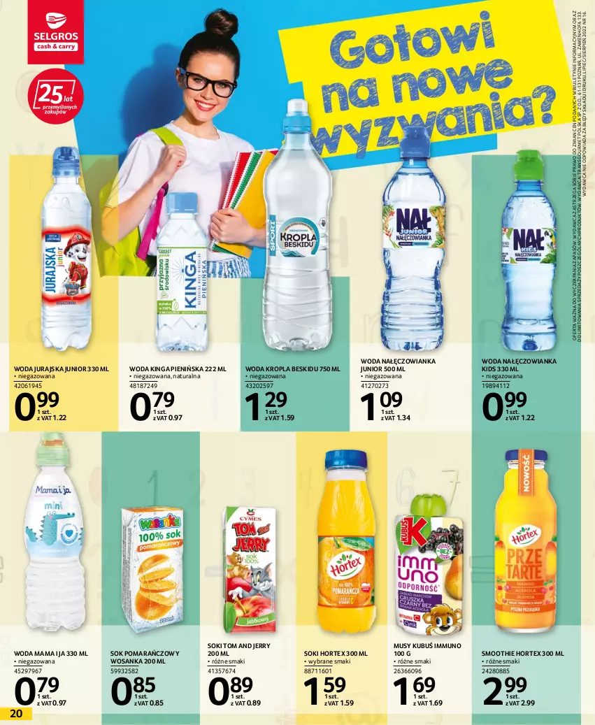 Gazetka promocyjna Selgros - Artykuły szkolne - ważna 28.07 do 10.08.2022 - strona 20 - produkty: Fa, Hortex, Kubuś, Mus, Nałęczowianka, Piec, Smoothie, Sok, Sok pomarańczowy, Tran, Woda