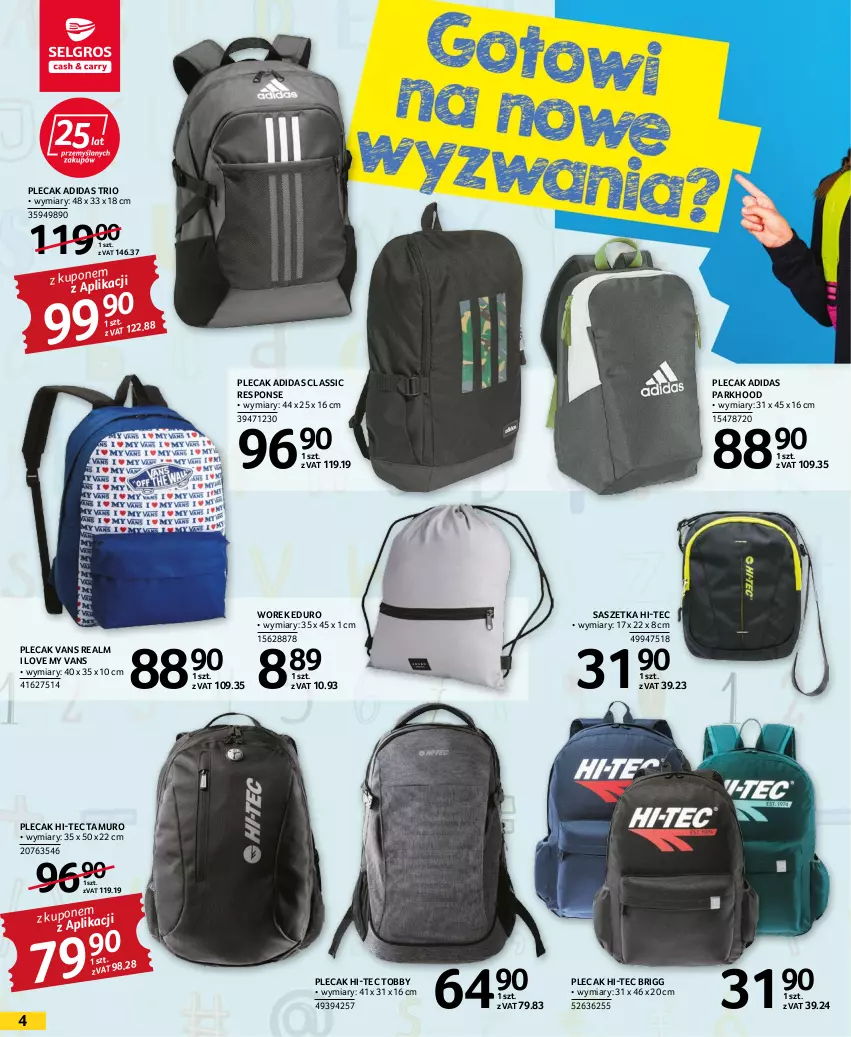 Gazetka promocyjna Selgros - Artykuły szkolne - ważna 28.07 do 10.08.2022 - strona 4 - produkty: Adidas, Hi-Tec, Plecak