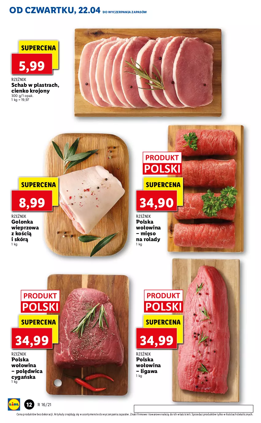 Gazetka promocyjna Lidl - GAZETKA - ważna 22.04 do 25.04.2021 - strona 12 - produkty: Golonka wieprzowa, Mięso, Polędwica, Wołowina