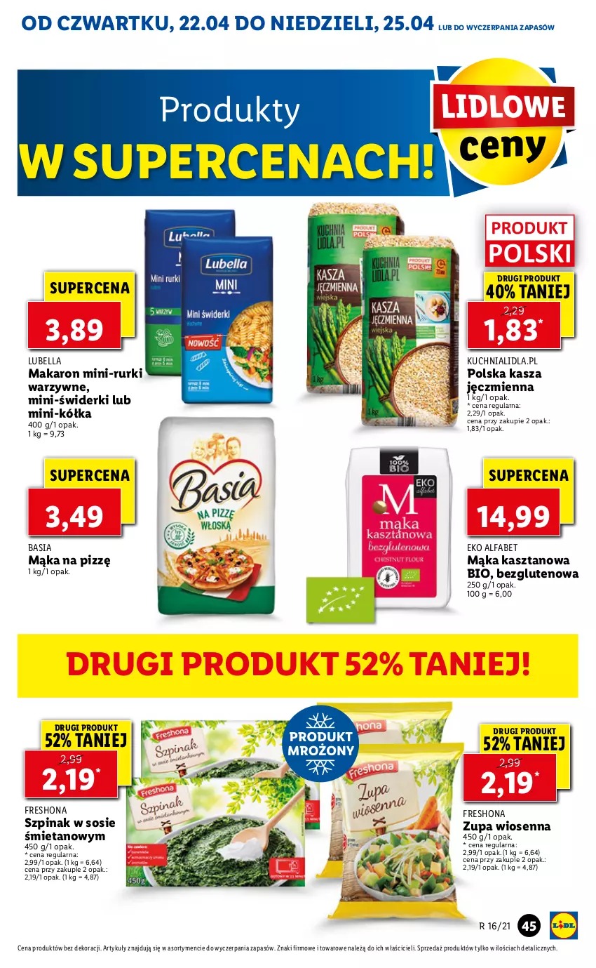 Gazetka promocyjna Lidl - GAZETKA - ważna 22.04 do 25.04.2021 - strona 45 - produkty: Basia, Bell, Bella, Fa, Kasza, Kasza jęczmienna, Kuchnia, Lubella, Mąka, Makaron, Rurki, Sos, Szpinak, Zupa