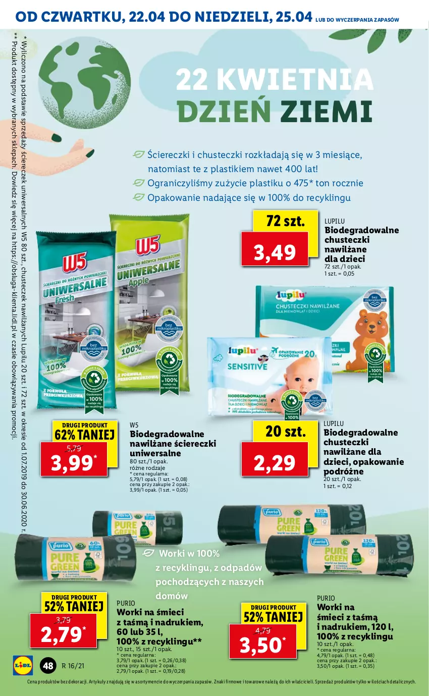 Gazetka promocyjna Lidl - GAZETKA - ważna 22.04 do 25.04.2021 - strona 48 - produkty: Chusteczki, Dzieci, Gra, Pur, Worki na śmiec, Worki na śmieci