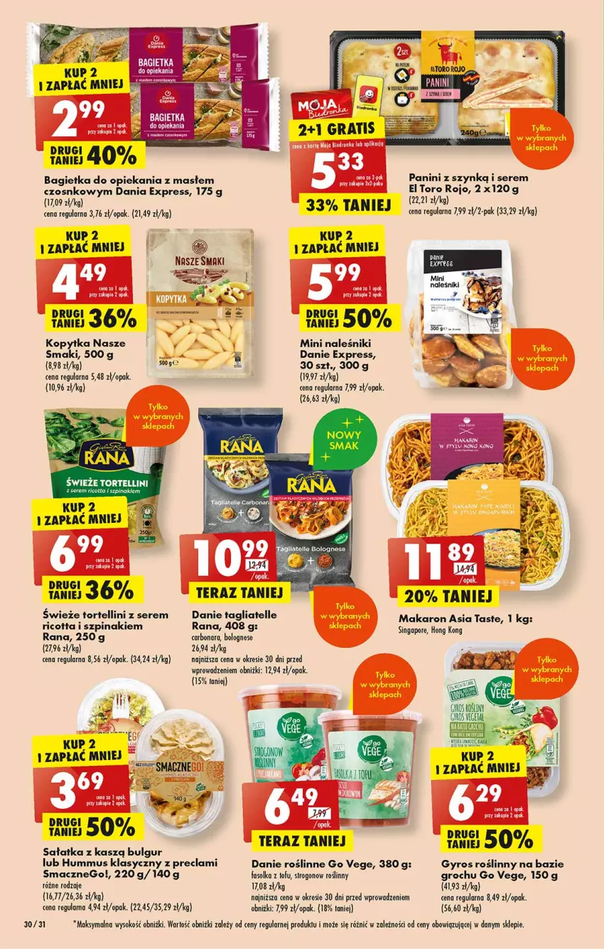 Gazetka promocyjna Biedronka - Od poniedzialku - ważna 26.06 do 01.07.2023 - strona 30 - produkty: Bagietka, Bulgur, Fa, Gra, Groch, Gyros, Hummus, Kopytka, LG, Makaron, Mus, Naleśniki, Nike, Por, Ricotta, Sałat, Sałatka, Ser, Sok, Szpinak, Tagliatelle, Tera, Tofu