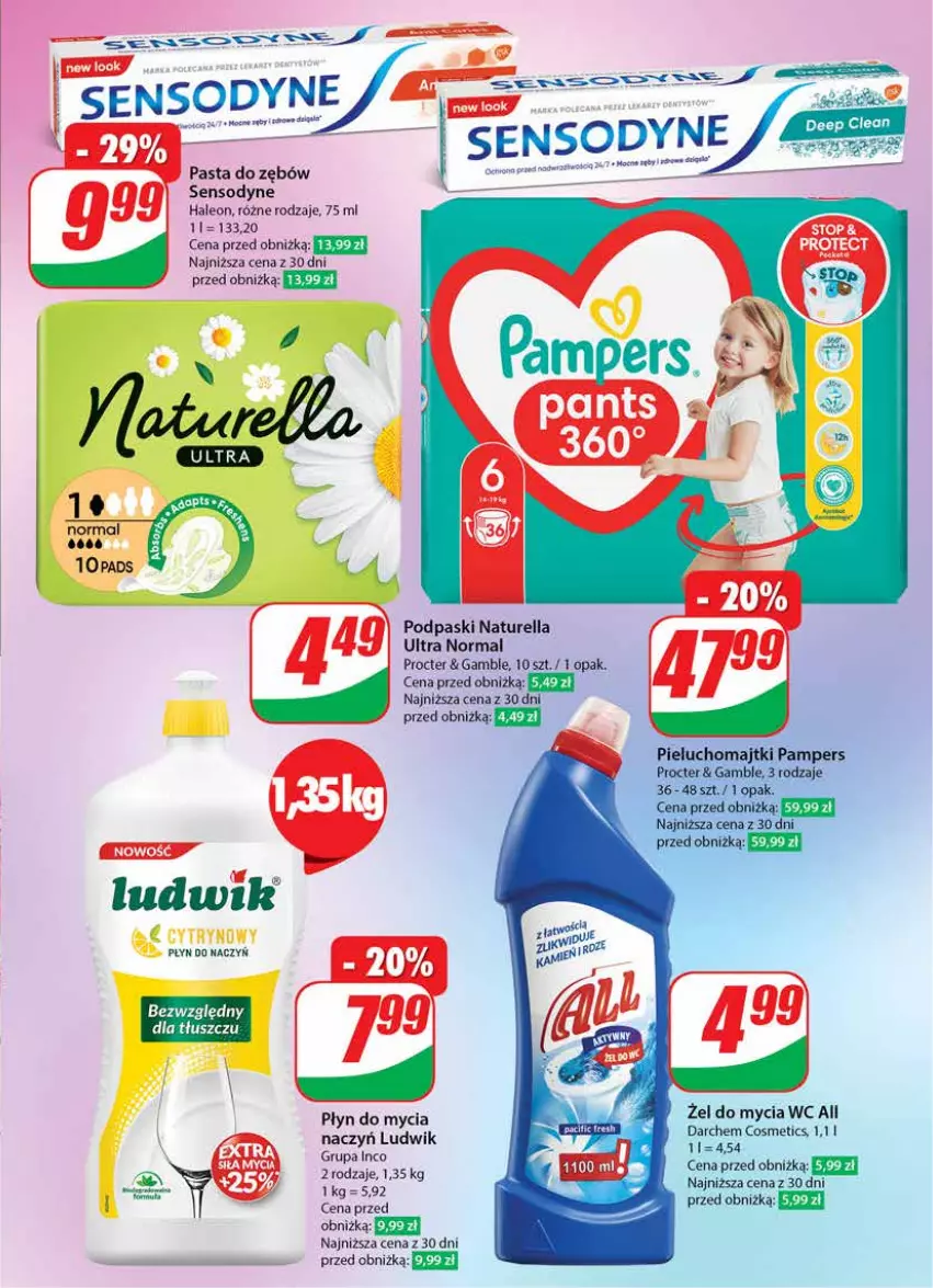 Gazetka promocyjna Dino - Gazetka 38 / 2024 - ważna 18.09 do 24.09.2024 - strona 65 - produkty: Leon, Ludwik, Majtki, Naturell, Naturella, Pampers, Pasta do zębów, Pieluchomajtki, Płyn do mycia, Podpaski, Sensodyne