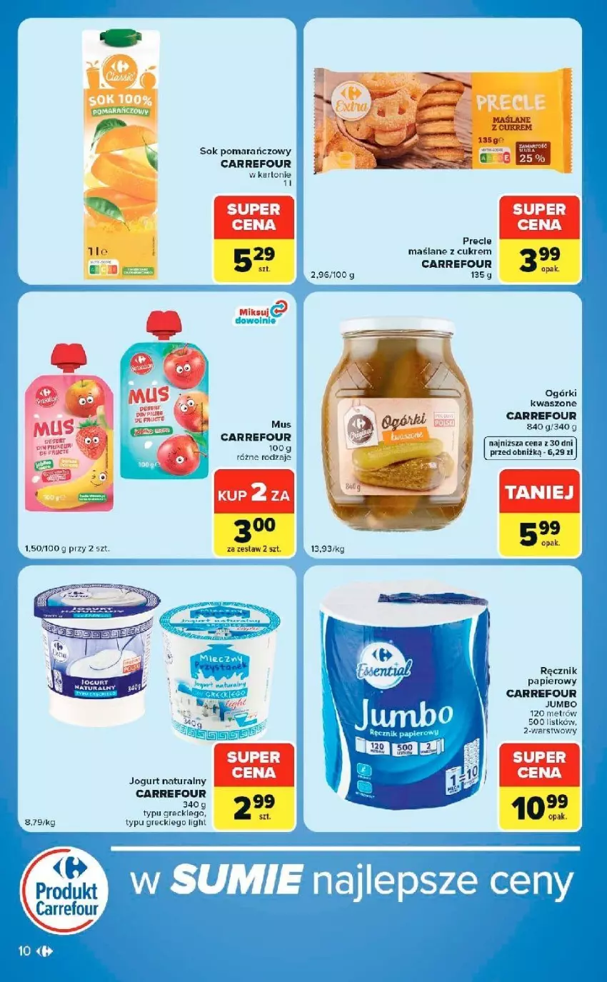 Gazetka promocyjna Carrefour - Gazetka Market w SUMIE ekspresowe zakupy - ważna 22.09 do 28.09.2026 - strona 10 - produkty: Jogurt, Jogurt naturalny, Mus, Papier, Precle, Ręcznik, Sok, Sok pomarańczowy