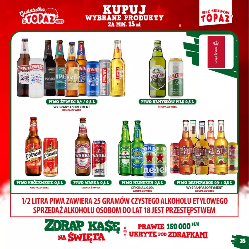 Gazetka promocyjna Topaz - Gazetka - ważna 15.11.2021 do 16.01.2022 - strona 35 - produkty: Desperados, Gin, Królewski, Piwo, Warka