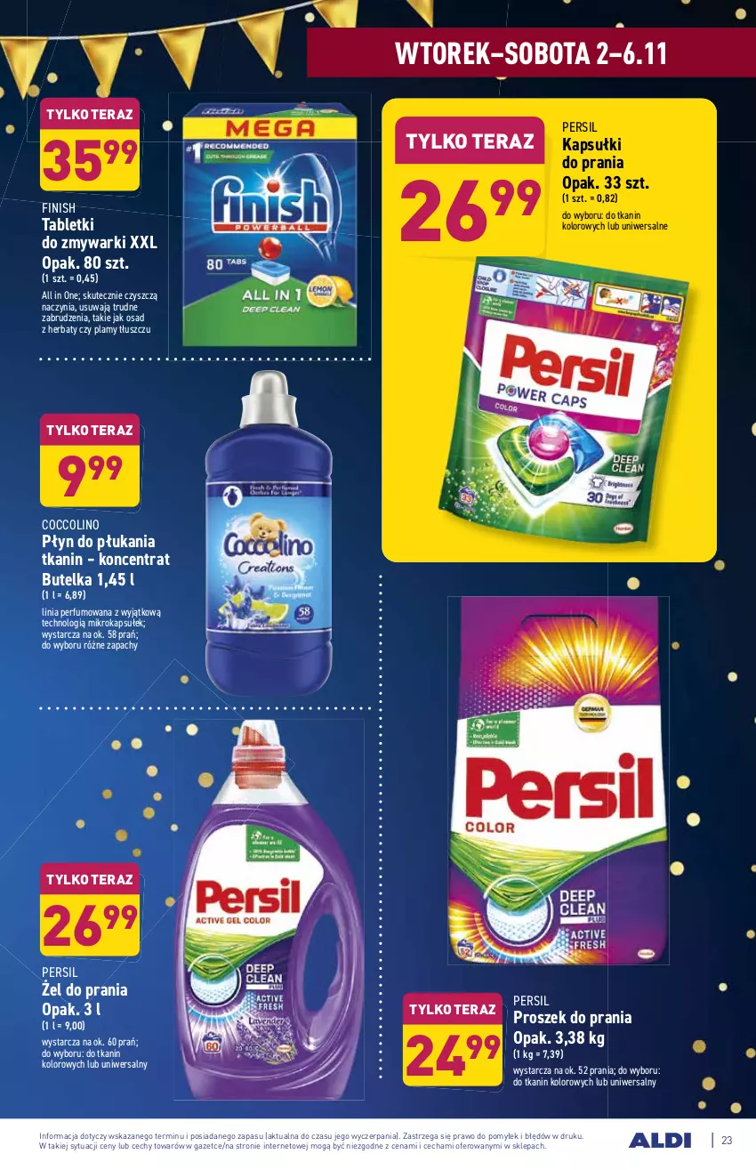 Gazetka promocyjna Aldi - ważna 02.11 do 06.11.2021 - strona 23 - produkty: Coccolino, Finish, Kapsułki do prania, Okap, Perfum, Persil, Płyn do płukania, Proszek do prania, Tablet, Tabletki do zmywarki, Tera, Zmywarki