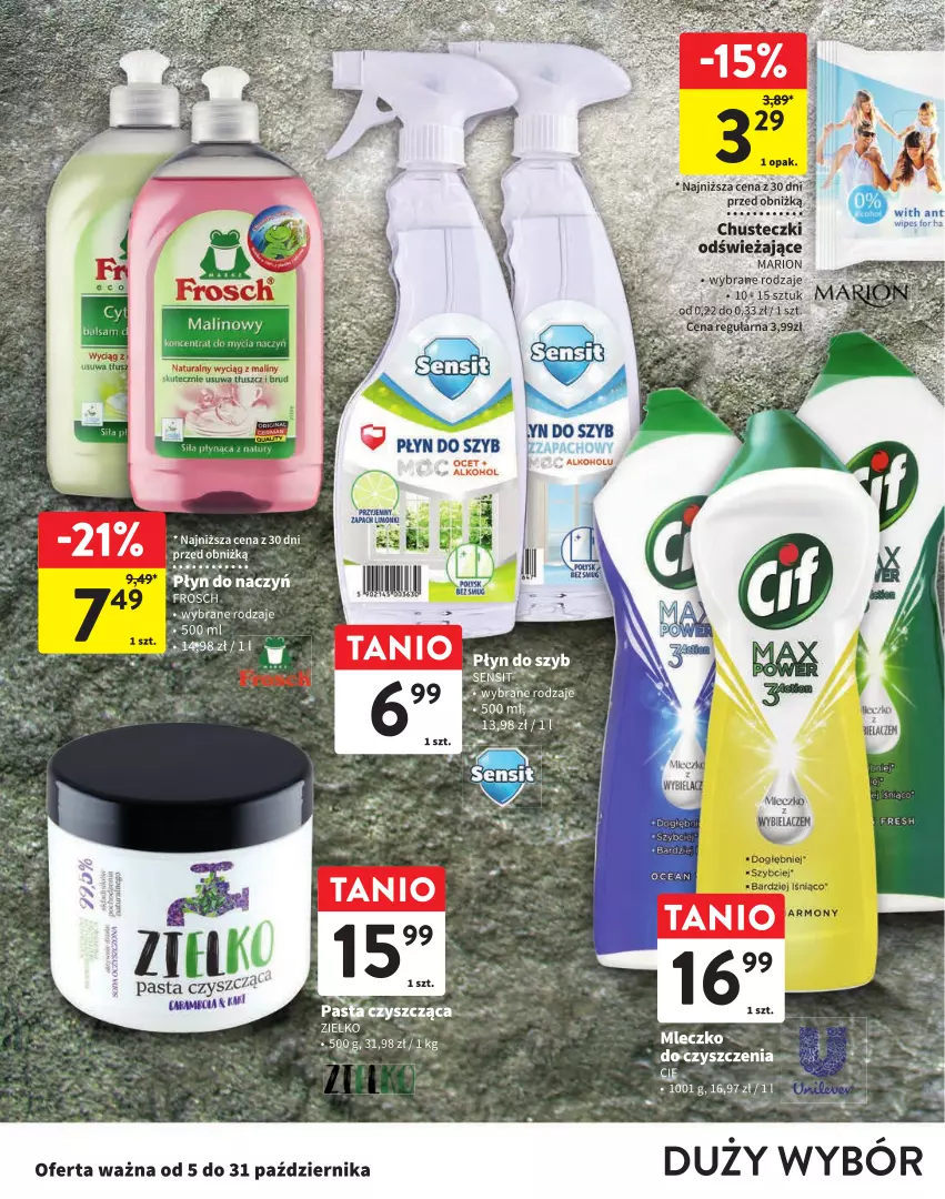 Gazetka promocyjna Intermarche - Gazetka Intermarche - ważna 05.10 do 31.10.2023 - strona 14 - produkty: Chusteczki, Frosch, Maliny, Miecz, Mleczko, Płyn do szyb