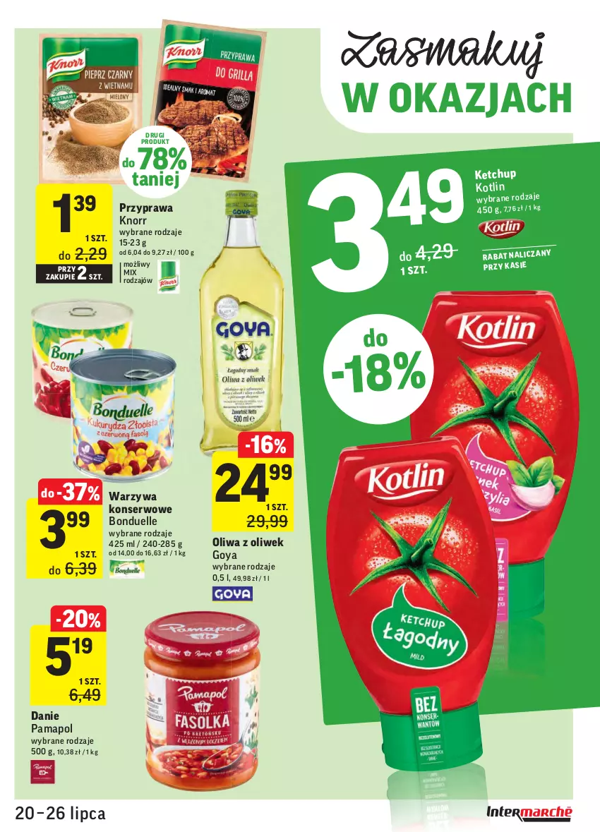 Gazetka promocyjna Intermarche - Gazetka promocyjna - ważna 20.07 do 26.07.2021 - strona 27 - produkty: Bonduelle, Ketchup, Knorr, Kotlin, Oliwa z oliwek, Ser, Warzywa, Warzywa konserwowe