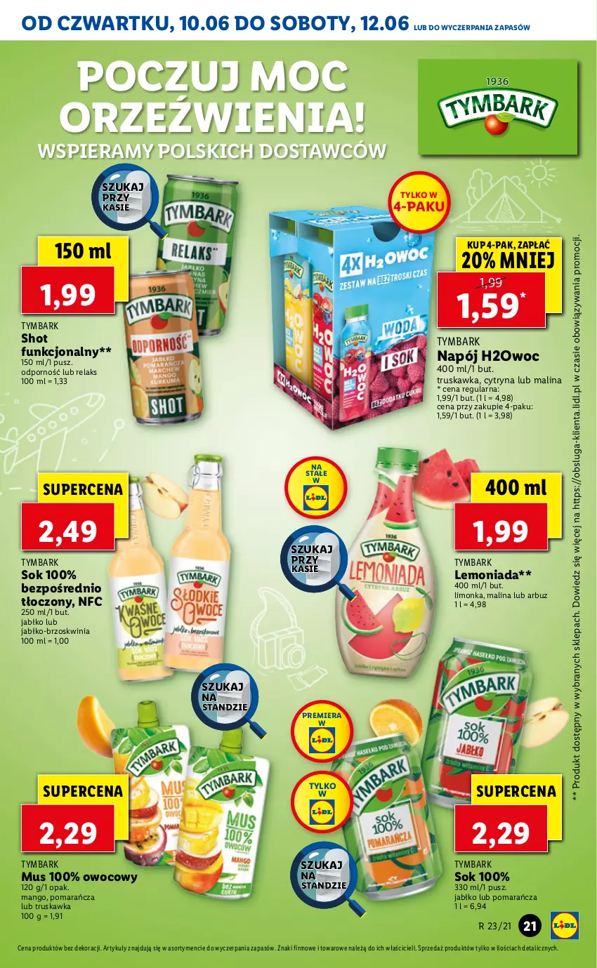 Gazetka promocyjna Lidl - GAZETKA - ważna 10.06 do 12.06.2021 - strona 21 - produkty: Arbuz, Lemoniada, Limonka, Mango, Mus, Napój, Por, Sok, Tymbark