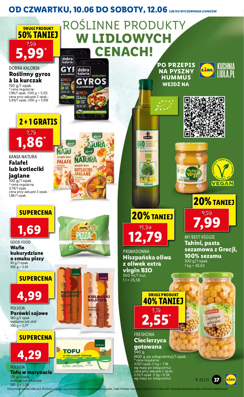 Gazetka promocyjna Lidl - GAZETKA - ważna 10.06 do 12.06.2021 - strona 37 - produkty: Fa, Gin, Gra, Gyros, Hummus, Kurczak, Mus, Oliwa z oliwek, Parówki, Prima, Roślinny gyros, Sezam, Tofu