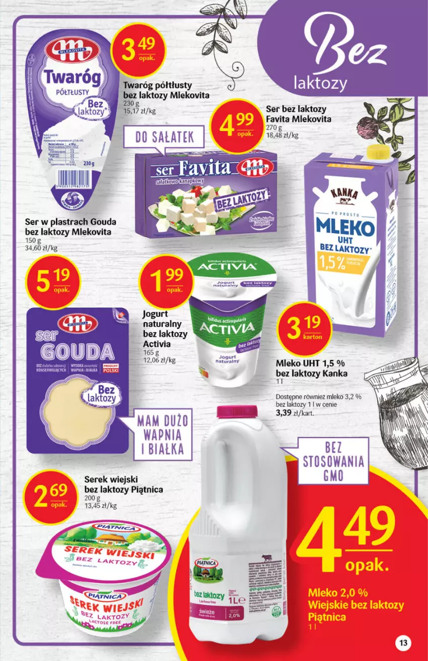 Gazetka promocyjna Delikatesy Centrum - Gazetka DC17 - ważna 05.05 do 11.05.2022 - strona 13 - produkty: Fa, Favita, Gouda, Jogurt, Jogurt naturalny, Mleko, Mlekovita, Piątnica, Sałat, Ser, Serek, Serek wiejski, Sok