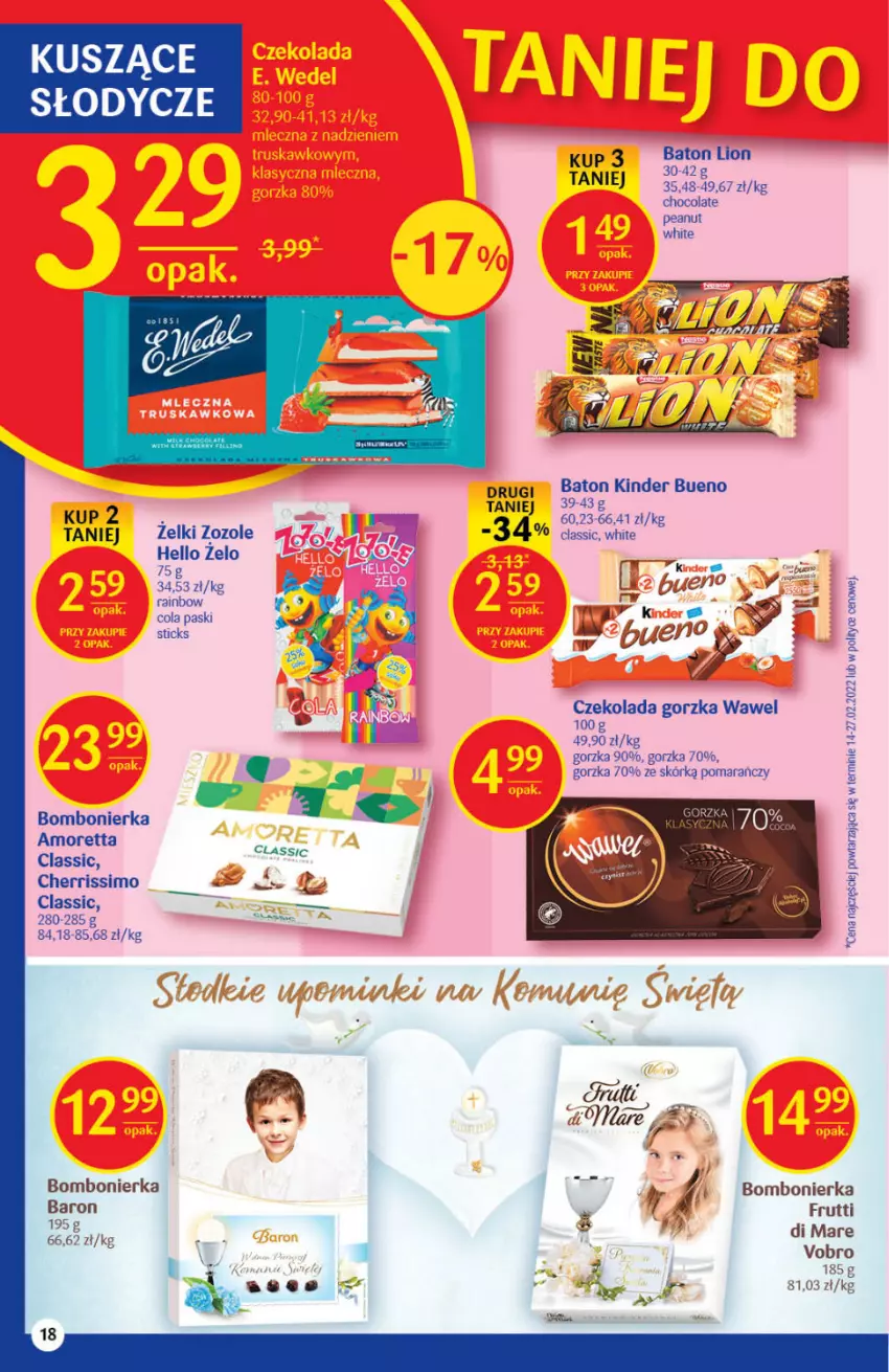 Gazetka promocyjna Delikatesy Centrum - Gazetka DC17 - ważna 05.05 do 11.05.2022 - strona 18 - produkty: Baton, Czekolada, Czekolada gorzka, Kinder, Kinder Bueno, Wawel