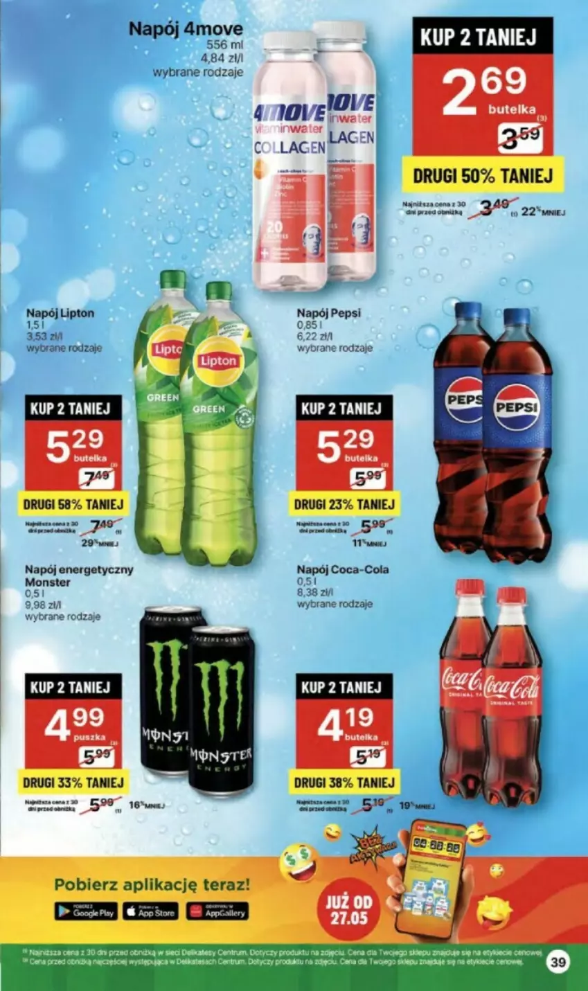 Gazetka promocyjna Delikatesy Centrum - ważna 30.05 do 05.06.2024 - strona 33 - produkty: Coca-Cola, Lipton, Napój, Napój energetyczny, Pepsi, Tera