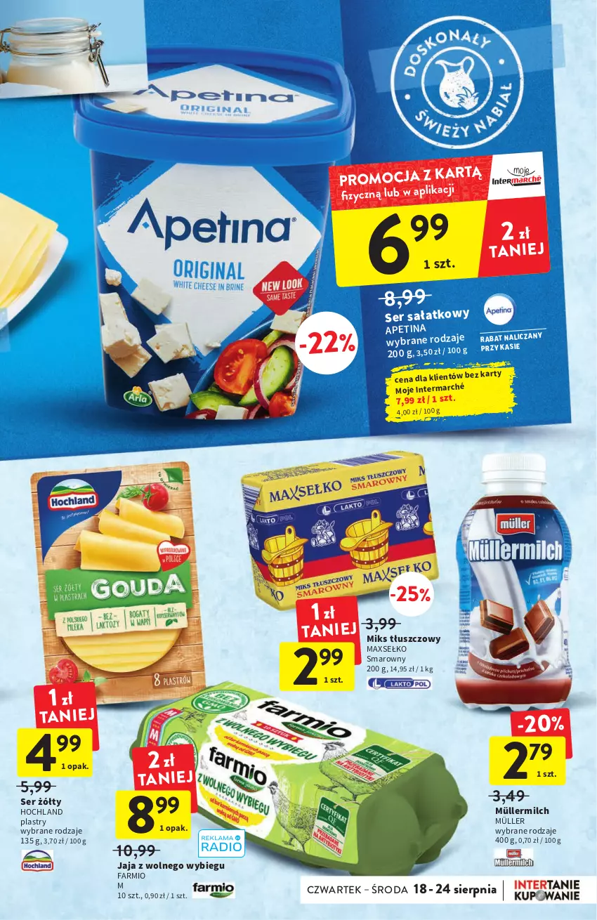 Gazetka promocyjna Intermarche - ważna 18.08 do 24.08.2022 - strona 23 - produkty: Fa, Hochland, Jaja, Jaja z wolnego wybiegu, Miks tłuszczowy, Müller, Müllermilch, Sałat, Ser