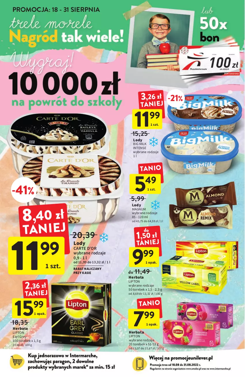 Gazetka promocyjna Intermarche - ważna 18.08 do 24.08.2022 - strona 26 - produkty: Big Milk, Earl Grey, Herbata, Lipton, Lody