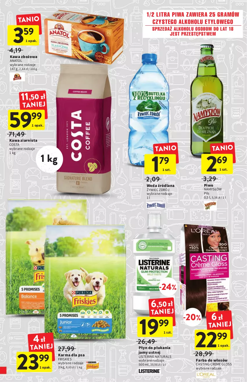 Gazetka promocyjna Intermarche - ważna 18.08 do 24.08.2022 - strona 3 - produkty: Fa, Farba do włosów, Friskies, Gra, Kawa, Kawa zbożowa, Kawa ziarnista, LANA, Listerine, Namysłów, Piwa, Piwo, Płyn do płukania, Płyn do płukania jamy ustnej, Woda