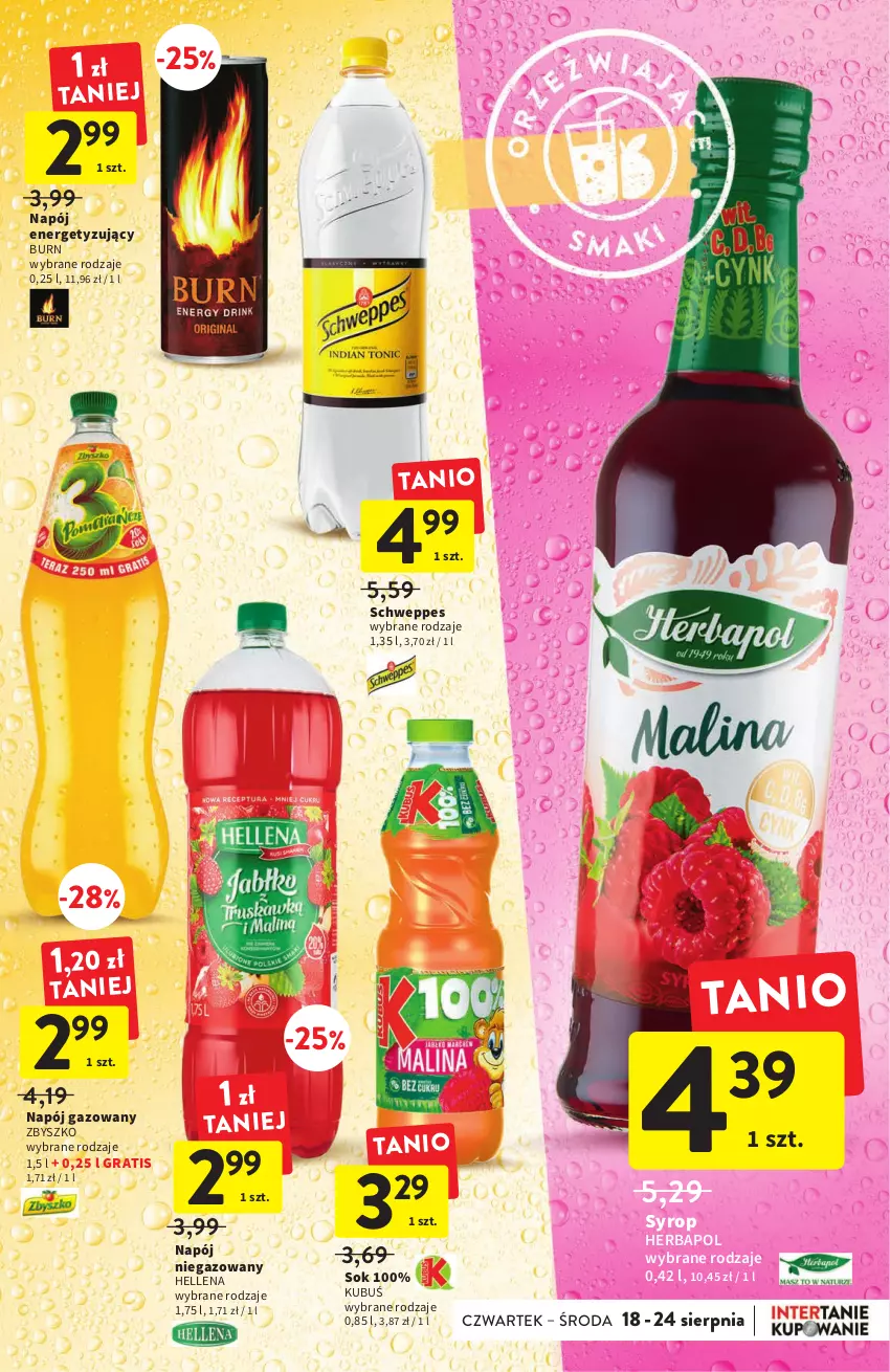 Gazetka promocyjna Intermarche - ważna 18.08 do 24.08.2022 - strona 31 - produkty: Gra, Hellena, Herbapol, Kubuś, Napój, Napój gazowany, Napój niegazowany, Schweppes, Sok, Syrop