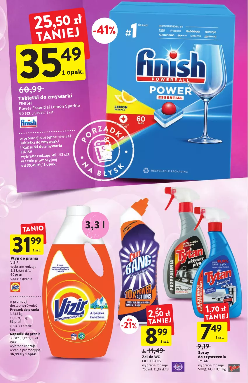 Gazetka promocyjna Intermarche - ważna 18.08 do 24.08.2022 - strona 32 - produkty: Cillit Bang, Finish, Kapsułki do prania, Płyn do prania, Proszek do prania, Spray do czyszczenia, Tablet, Tabletki do zmywarki, Tytan, Vizir, Zmywarki