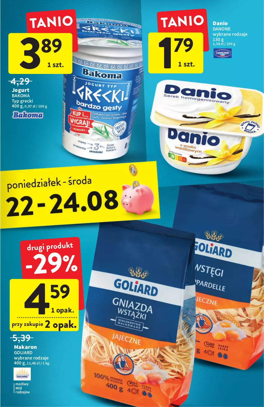 Gazetka promocyjna Intermarche - ważna 18.08 do 24.08.2022 - strona 39 - produkty: Bakoma, Danio, Danone, Goliard, Jogurt, Makaron