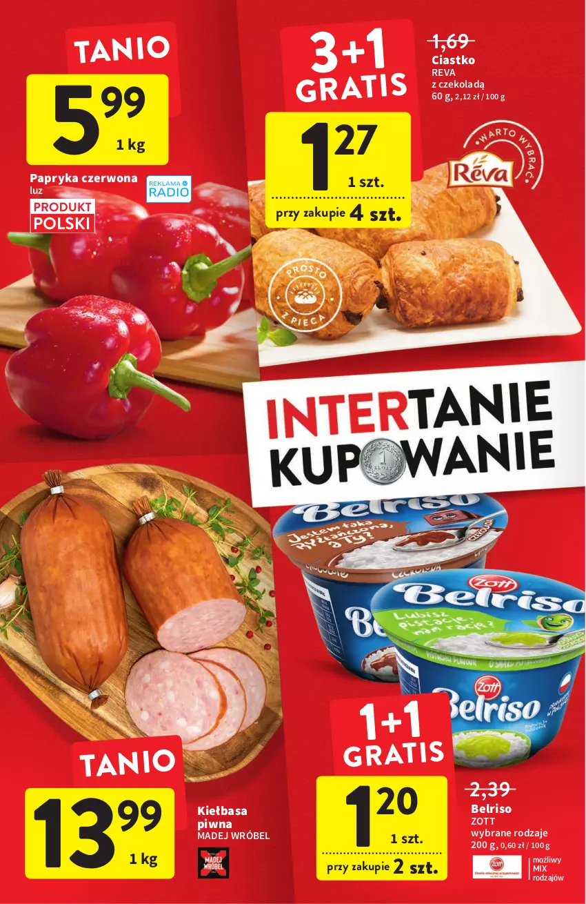 Gazetka promocyjna Intermarche - ważna 18.08 do 24.08.2022 - strona 8 - produkty: Belriso, Kiełbasa, Kiełbasa piwna, Madej Wróbel, Papryka, Papryka czerwona, Zott