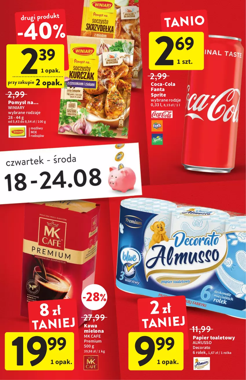 Gazetka promocyjna Intermarche - ważna 18.08 do 24.08.2022 - strona 9 - produkty: Coca-Cola, Fa, Fanta, Kawa, Kawa mielona, Mus, Papier, Papier toaletowy, Sprite, Winiary