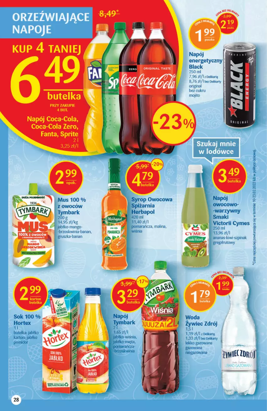 Gazetka promocyjna Delikatesy Centrum - Gazetka DC12 - ważna 24.03 do 30.03.2022 - strona 28 - produkty: Ananas, Coca-Cola, Gin, Herbapol, Hortex, Kiwi, Lack, Mango, Mięta, Mus, Napój, Napój energetyczny, Pax, Sok, Syrop, Szpinak, Tymbark