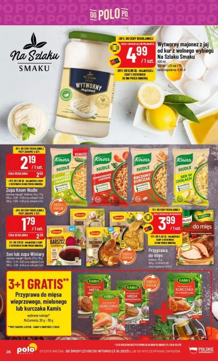 Gazetka promocyjna PoloMarket - ważna 27.09 do 03.10.2023 - strona 21 - produkty: Kamis, Knorr, Kurczak, Majonez, Sos, Winiary, Zupa