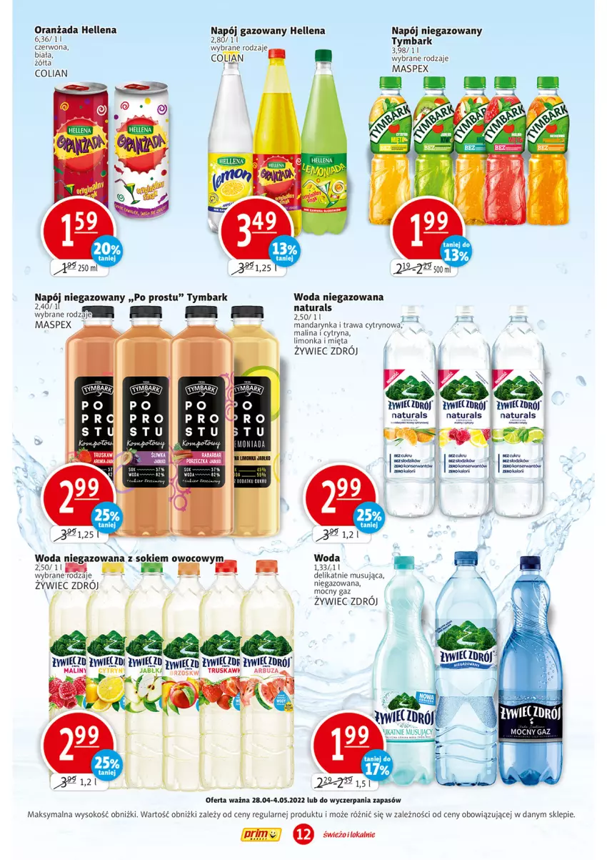 Gazetka promocyjna Prim Market - ważna 28.04 do 04.05.2022 - strona 12 - produkty: Arbuz, Hellena, Jabłka, Limonka, Maliny, Mięta, Mus, Napój, Napój gazowany, Napój niegazowany, Oranżada, Sok, Tymbark, Woda, Woda niegazowana