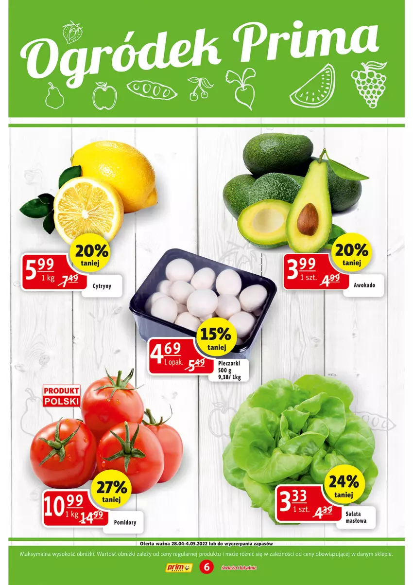 Gazetka promocyjna Prim Market - ważna 28.04 do 04.05.2022 - strona 6 - produkty: Cytryny, Masło, Piec, Sałat, Sałata masłowa