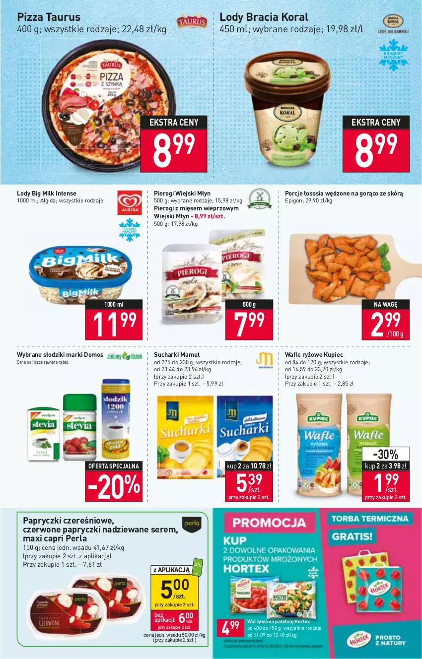 Gazetka promocyjna Stokrotka - Supermarket - ważna 15.06 do 22.06.2022 - strona 11 - produkty: Algida, Big Milk, Hortex, Kupiec, LG, Lody, Papryczki nadziewane, Piec, Pierogi, Pizza, Por, Ryż, Ser, Sos, Wafle, Warzywa