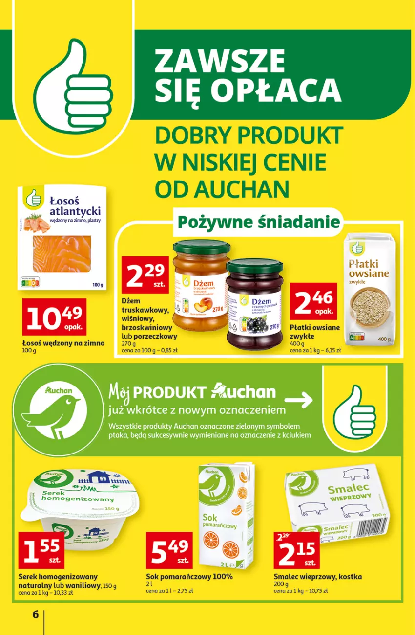 Gazetka promocyjna Auchan - Gazetka przeNISKIE CENY – przeWybór z MAXI PAKAMI Supermarkety - ważna 15.09 do 21.09.2022 - strona 6 - produkty: Dżem, Płatki owsiane, Por, Ser, Serek, Serek homogenizowany, Smalec, Sok, Sok pomarańczowy