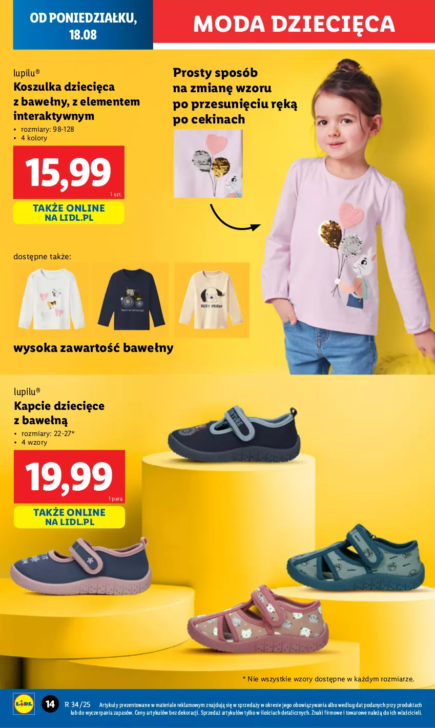 Gazetka promocyjna Lidl - GAZETKA - ważna 18.08 do 23.08.2025 - strona 16 - produkty: Dzieci, Kapcie, Kosz, Koszulka, Moda, Sok, Tera