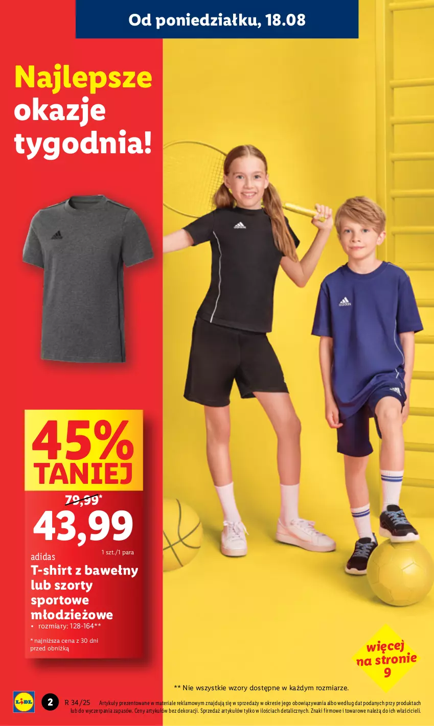 Gazetka promocyjna Lidl - GAZETKA - ważna 18.08 do 23.08.2025 - strona 2 - produkty: Adidas, Por, Sport, Szorty, T-shirt