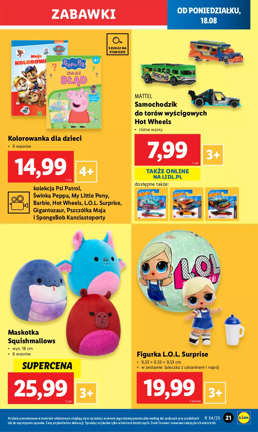 Gazetka promocyjna Lidl - GAZETKA - ważna 18.08 do 23.08.2025 - strona 23 - produkty: Barbie, Chodzik, Dzieci, Hot Wheels, Inka, Kolorowanka, L.O.L., Mattel, My Little Pony, Napój, Por, Psi Patrol, Top