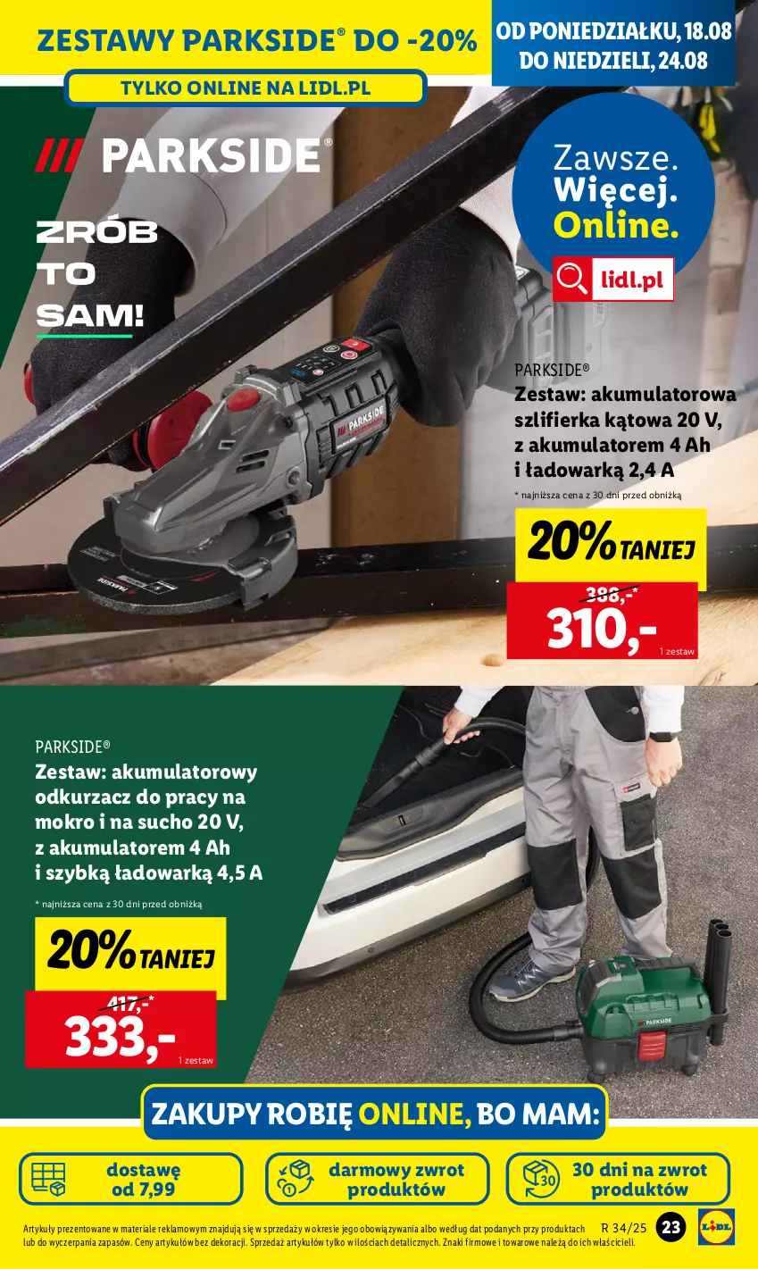 Gazetka promocyjna Lidl - GAZETKA - ważna 18.08 do 23.08.2025 - strona 25 - produkty: Akumulator, Odkurzacz, Parkside, Szlifierka, Szlifierka kątowa