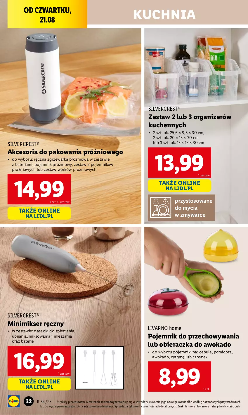 Gazetka promocyjna Lidl - GAZETKA - ważna 18.08 do 23.08.2025 - strona 34 - produkty: Akcesoria do pakowania, Bateria, Czosnek, Ivar, Kuchnia, Mikser, Mikser ręczny, Obieraczka, Organizer, Pojemnik, Pojemnik do przechowywania, Ser, Silvercrest, Warka