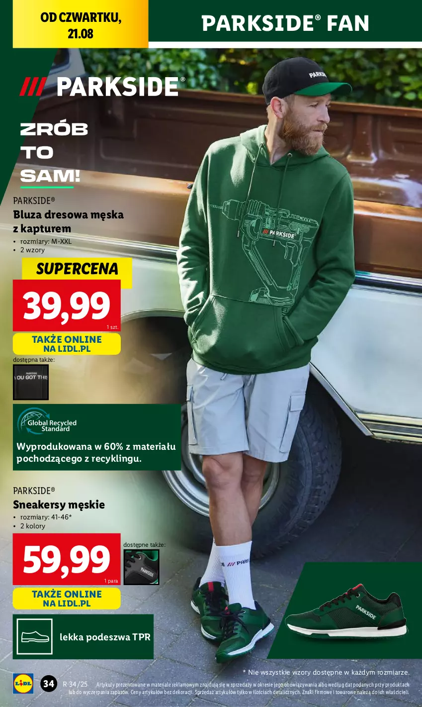 Gazetka promocyjna Lidl - GAZETKA - ważna 18.08 do 23.08.2025 - strona 36 - produkty: Bluza, Bluza dresowa, Dres, Fa, Parkside, Sneakersy