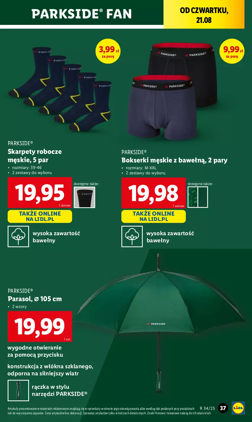 Gazetka promocyjna Lidl - GAZETKA - ważna 18.08 do 23.08.2025 - strona 39 - produkty: Bokserki, Fa, Karp, Parasol, Parkside, Por, Ser, Sok
