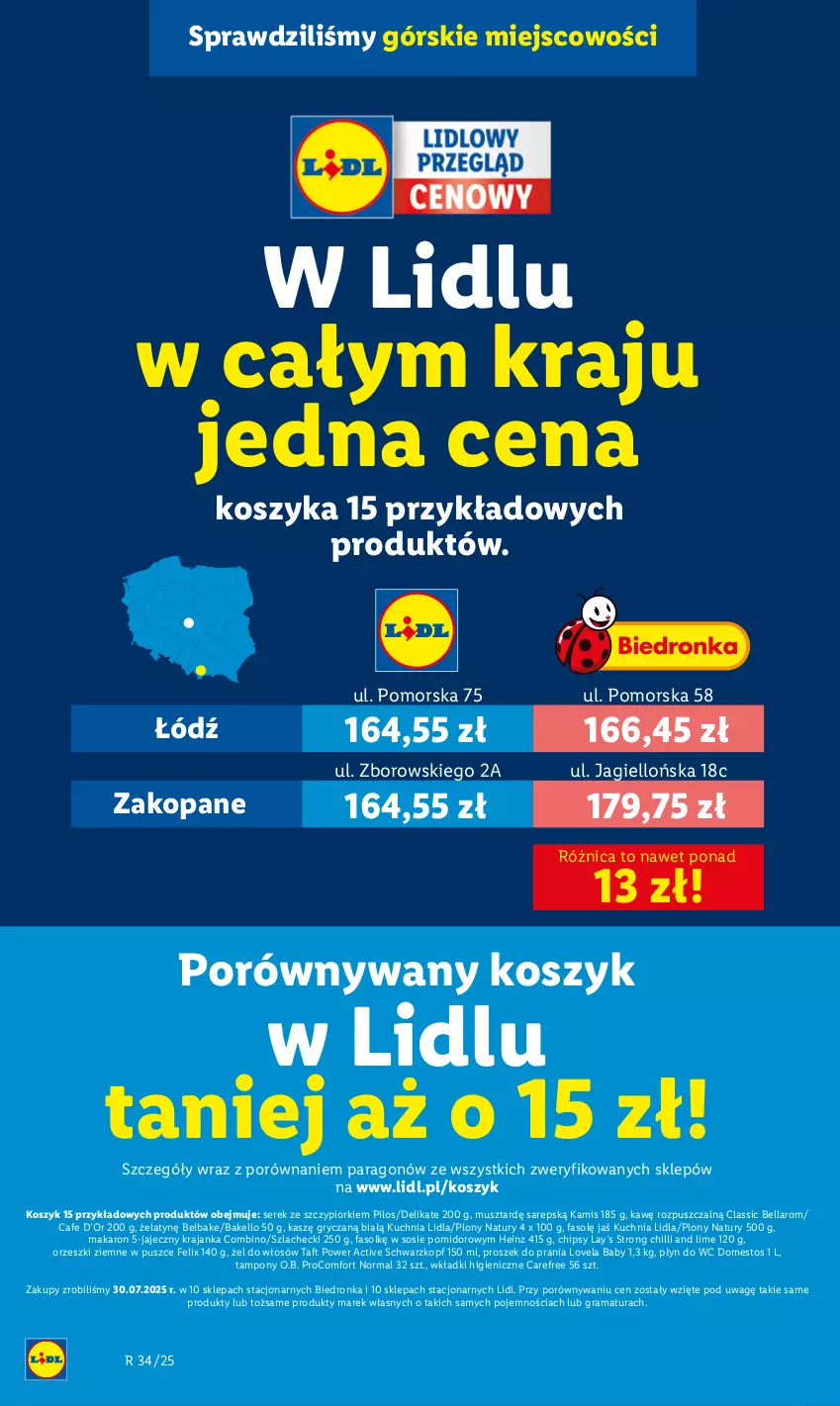 Gazetka promocyjna Lidl - GAZETKA - ważna 18.08 do 23.08.2025 - strona 6 - produkty: Bell, Bella, Carefree, Chipsy, Domestos, Fa, Felix, Gra, Gry, Heinz, Kamis, Kosz, Kuchnia, Lay’s, Lovela, Makaron, Mus, O.B., Orzeszki, Orzeszki ziemne, Pilos, Płyn do wc, Por, Proszek do prania, Rama, Schwarzkopf, Ser, Serek, Sos, Taft, Tampony, Wkładki