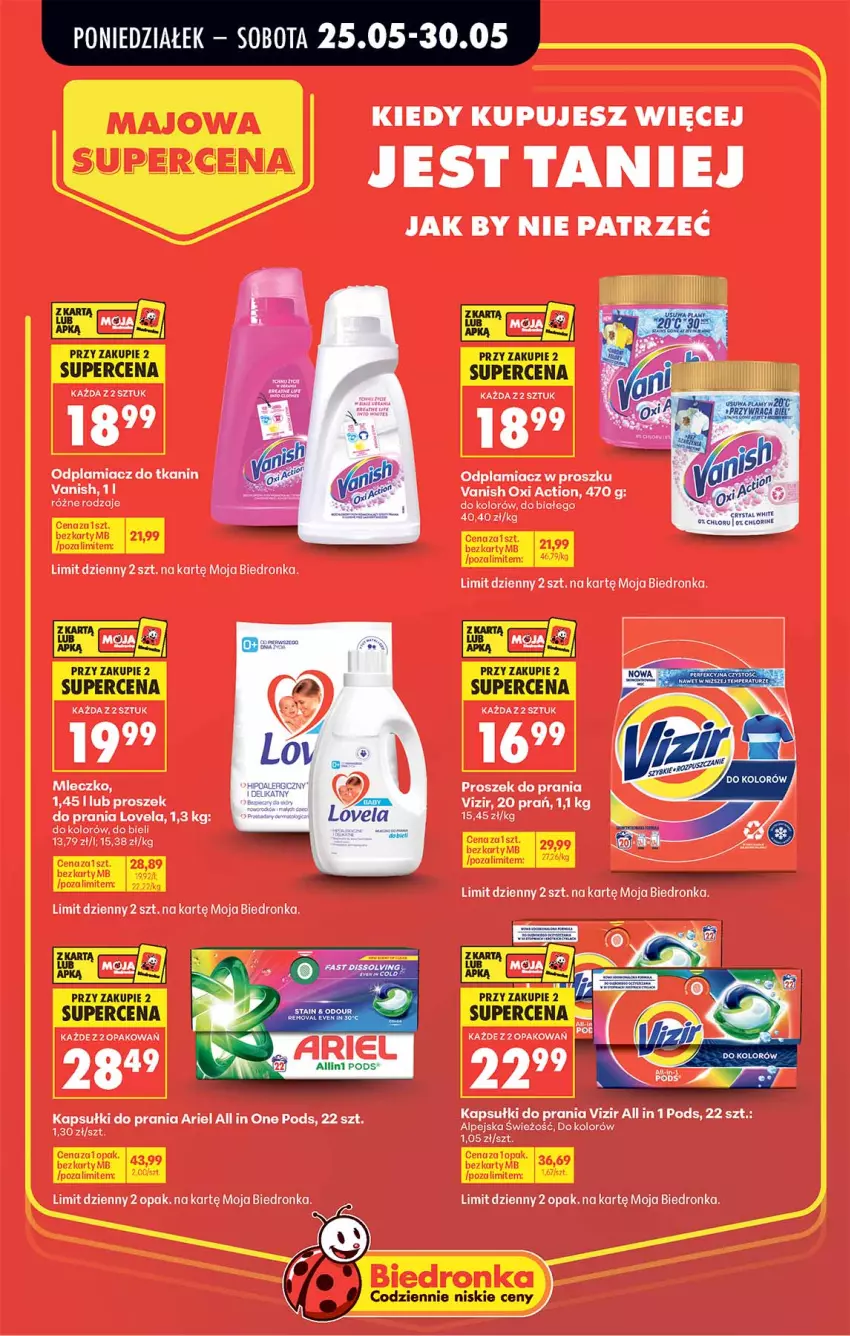 Gazetka promocyjna Biedronka - Gazetka - ważna 25.05 do 01.06.2026 - strona 3 - produkty: Ariel, Kapsułki do prania, Lovela, Mleczko, Odplamiacz, Proszek do prania, Vanish, Vizir