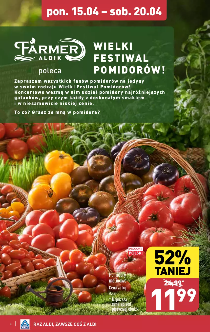 Gazetka promocyjna Aldi - Farmer Aldik poleca świeże owoce i warzywa - ważna 15.04 do 20.04.2024 - strona 4 - produkty: Fa, Gra, Pomidory