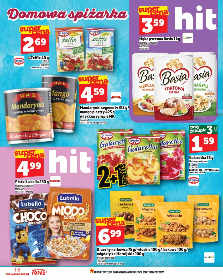 Gazetka promocyjna Topaz - Gazetka - ważna 19.06 do 25.06.2025 - strona 18 - produkty: Basia, Bell, Bella, Gala, Galaretka, Lubella, Mąka, Mąka pszenna, Mango, Migdały, Syrop, Top, Zupa