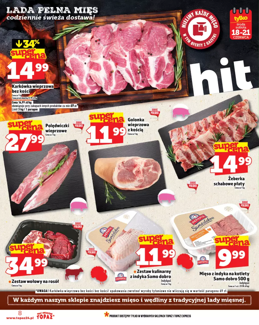 Gazetka promocyjna Topaz - Gazetka - ważna 19.06 do 25.06.2025 - strona 8 - produkty: Karkówka wieprzowa, Mięso, Rosół, Top, Waga