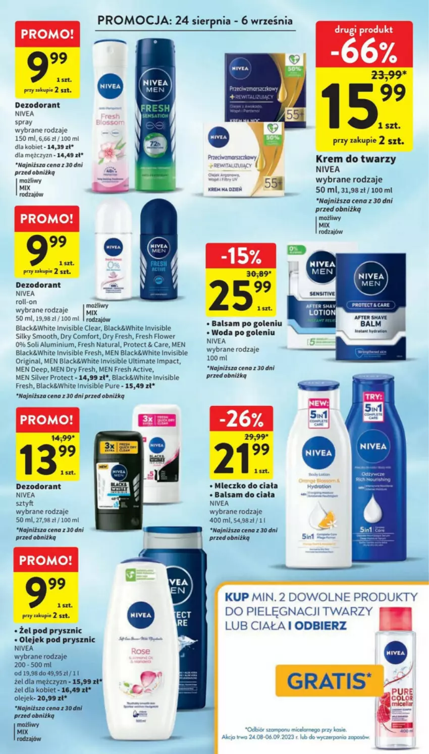 Gazetka promocyjna Intermarche - ważna 24.08 do 30.08.2023 - strona 27 - produkty: Balsam do ciała, Balsam po goleniu, Dezodorant, Fa, Gin, Gra, Krem do twarzy, Lack, Mleczko, Mleczko do ciała, Nivea, Olej, Olejek pod prysznic, Pur, Szampon, Waga, Woda, Woda po goleniu