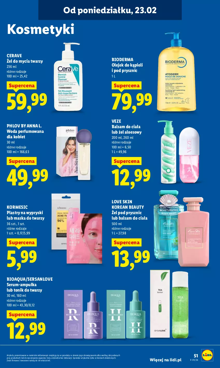 Gazetka promocyjna Lidl - Oferta ważna od 23.02 do 25.02 - ważna 23.02 do 25.02.2026 - strona 51 - produkty: Balsam do ciała, Bioderma, CeraVe, Maska, Maska do twarzy, Olej, Perfum, Rum, Ser, Serum, Tonik, Tonik do twarzy, Woda, Woda perfumowana