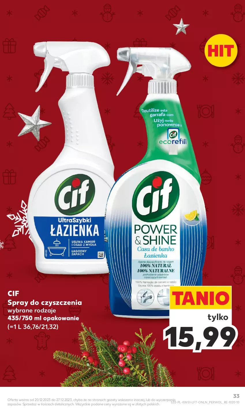 Gazetka promocyjna Kaufland - Gazetka tygodnia - ważna 20.12 do 27.12.2023 - strona 33 - produkty: Cif, Spray do czyszczenia