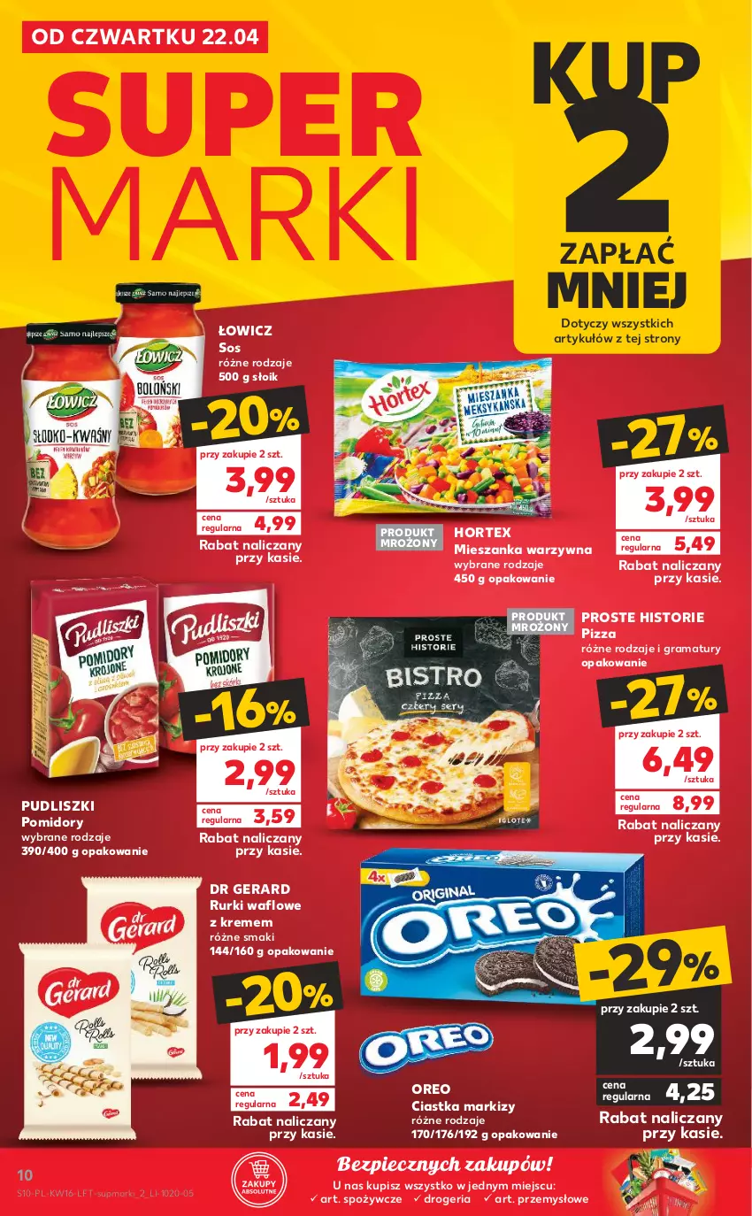 Gazetka promocyjna Kaufland - OFERTA TYGODNIA - ważna 22.04 do 27.04.2021 - strona 10 - produkty: Ciastka, Dr Gerard, Gra, Hortex, Mieszanka warzyw, Oreo, Piec, Pizza, Pomidory, Pudliszki, Rama, Rurki, Sos