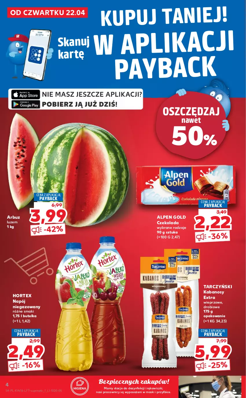 Gazetka promocyjna Kaufland - OFERTA TYGODNIA - ważna 22.04 do 27.04.2021 - strona 4 - produkty: Arbuz, BIC, Czekolada, Hortex, Kabanos, Napój, Napój niegazowany, Piec, Tarczyński