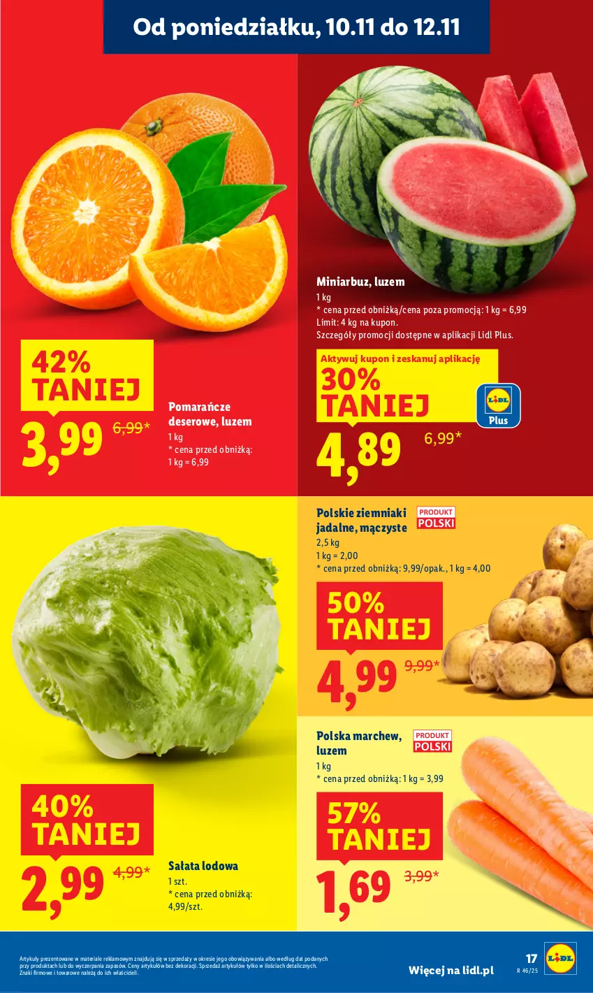 Gazetka promocyjna Lidl - GAZETKA - ważna 10.11 do 12.11.2025 - strona 17 - produkty: Arbuz, Deser, Pomarańcze, Sałat, Sałata lodowa, Ser, Ziemniaki