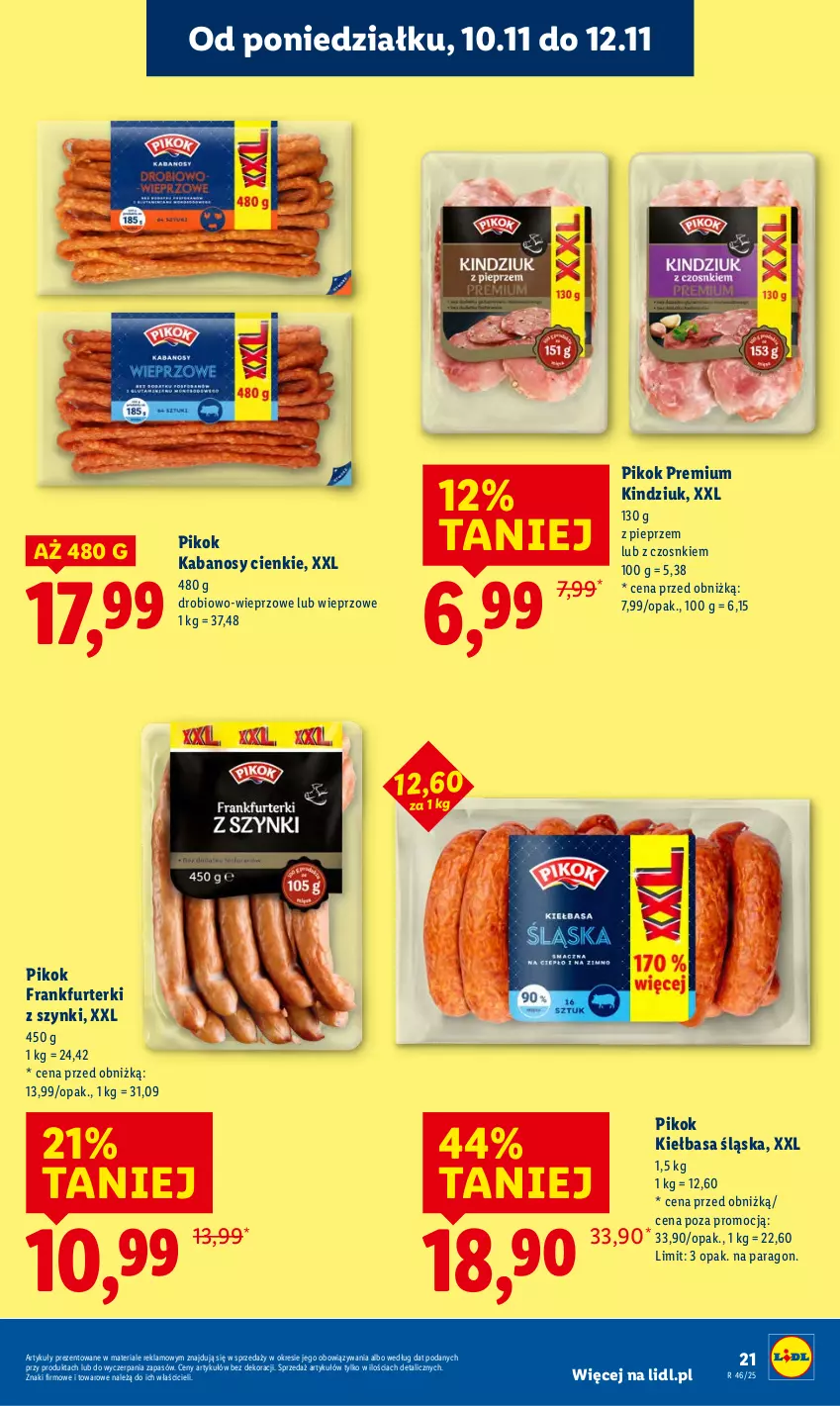 Gazetka promocyjna Lidl - GAZETKA - ważna 10.11 do 12.11.2025 - strona 21 - produkty: Frankfurterki, Kabanos, Kiełbasa, Kiełbasa śląska, Kindziuk, Pieprz, PIKOK